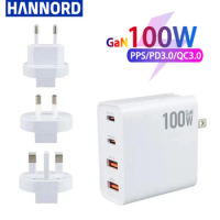 Hannord 100W 4 Port GaN Wall Charger USB Type-C PD QC 3.0 20V 5A Quick charger Portable Charger for Smartphone iphone X Pro Max