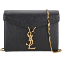 YSL Saint Laurent Cassandra 小牛皮金屬字母轉扣信封鍊帶/手拿包(黑色)