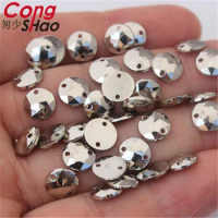 Cong Shao 100Pcs 8mm Silvery white stones and crystals Acrylic Round rhinestone trim flatback sewing 2 Hole Wedding Dress ZZ733G