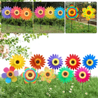 Flower Standing Pinwheel Colorful Sunflower Windmill Stake Sunflower Wind Stakes Outdoor Party Garden Yard Decor