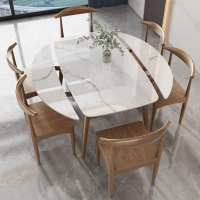北歐巖板餐桌可伸縮餐桌折疊橢圓形餐桌現代簡約長方形餐桌椅組合