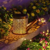 太陽能戶外裝飾燈花園別墅庭院燈創意縷空鐵藝水壺花灑防水草坪燈