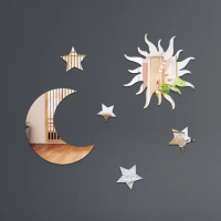 【星月裝飾】太陽星星月亮黏貼鏡面貼6件套(鏡片貼 試衣鏡 穿衣鏡 化妝鏡 全身鏡貼 拼接鏡子 牆貼 壁貼)