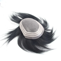 【B.Q】0.01# Net 100% Human Hair Man Toupee Natural Looking Straight Wig Remy Human Natural Hair Men