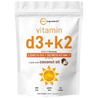 Micro Ingredients Vitamin D3 K2 5000IU /2000IU / 1000IU Infused With Virgin Coconut Oil 300 Softgels