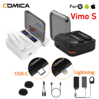 Comica Vimo S 2.4G Wireless Lavalier Microphone Compact Lapel Microphone With Charging Case for iPhone Android Phone Pink Purple