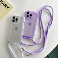 Crossbody Necklace Lanyard Wave Case For Samsung Galaxy S22 S21 S20 FE Plus S20FE S21FE S22Ultra S22Plus Transparent Soft Cover