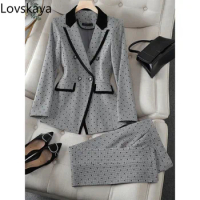 New Blazer and Trouser Formal 2 Piece Set For Autumn Winter Gray Women Pant Suit Office Ladies Long Sleeve Work Wear