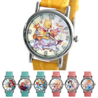 【Disney 迪士尼】公主系列與可愛小熊維尼亮彩壓紋皮帶錶