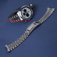 Rolamy 22mm Silver Jubilee Watch Band for Orient Neo 70's Solar Panda with Solid Screw Link Strap and Oyster Deployment Clasp