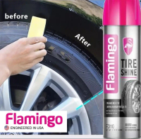 Flamingo Tire Shine สเปรย์เคลือบยางเงาดำ \แบบสเปรย์น้ำ\" เคลือบเงายางรถยนต์ เพิ่มความเงาดำ ให้ยางเหม