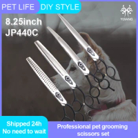 Yijiang JP440C High Quality Professional 8.25Inch Pet Grooming Straight/Curved/Thinning /Chunker Scissors Set Dog Grooming