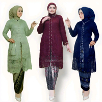 Setelan Baju Kebaya Brokat Payet Kancing Depan Atasan Baju Jumbo Kancing Depan Tunik Lamaran Kondang