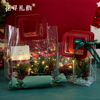 花尋禮韻圣誕PVC透明手提袋 時尚手拎鮮花插花袋網紅禮品袋伴手禮