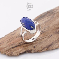 Cincin Wanita Lapis Lazuli Oval Cutting Natural Perak Asli 925 Luziola