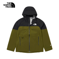 【The North Face】北面男款綠黑拼接防水透氣多口袋連帽衝鋒衣｜87U7RMO