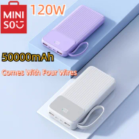 Miniso 50000mAh Power Bank 120W Fast Charging Powerbank Built in Cables Portable Battery Charger for iPhone Huawei Samsung
