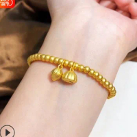 100% pure gold 24k bracelets for women 999 yellow gold beads charms bracelet 4mm beads