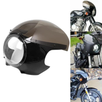 Motorcycle 5-3/4" Cut Out Cafe Racer Headlight Fairing Windscreen Cover For Harley Sportster XL 883 1200 Dyna Super Glide