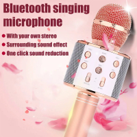Ws858 karaoke microphone for kids singing 5 in 1 wireless Bluetooth microphone with LED lights hine portable mic speaker