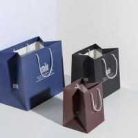High quality paper gift bags with handles ribbon,christmas brown kraft small jewelry paper gift bag with luxury LOGO --C2535