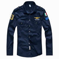 長袖襯衫男 工裝襯衫男 刺繡襯衫 純棉襯衫 空軍一號全棉軍綠MA1襯衫 潮流飛行員男襯衣 軍裝刺繡半袖男裝 簡章襯衫男