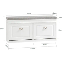 White Storage Bench with Drawers &amp; Padded Seat Cushion, Hallway Bench Shoe Cabinet Shoe Bench, Seat Cushion is Removable