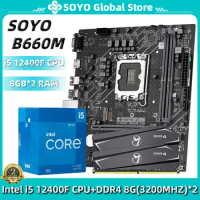 SOYO Classic B660M With Intel I5 12400F CPU Motherboard Kit DDR4 8GB*2=16GB 3200MHz RAM For New Desktop Gaming Computer Combo