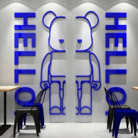 DIY Bearbrick With Hello Letter Acrylic Wall Sticker Bear Brick Solid Crystal Wallsticker Background Living Room Home Decor
