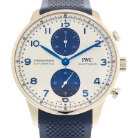 【IWC 萬國錶】新葡萄牙計時腕錶x白面藍橡膠款x41mm(IW371620)