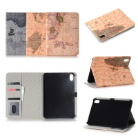 World Map Case For Apple iPad Mini 6 2021 , PU Leather Smart Flip Card Holder Cover Case For iPad Mini 6 8.3 inch