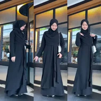 Shanum Dress Ceruty Simple Ootd Bridesmaid Wudhu Friendly DRESS + HIJAB Hitam