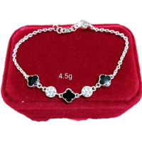 gelang clover hitam anak2 perak murni Silver