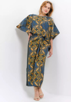 Batik Kedu Setelan Batik Wanita One Set Doby Motif Seno Kawung Biru / Baju Kondangan / Pesta / Baju Kantor