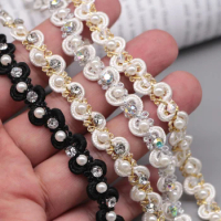 2Yds Gold Silver Centipede Braided Curve Lace Ribbon Diamond Crystal Pearl Beaded Trim DIY Sewing Clothing Decoration Materials