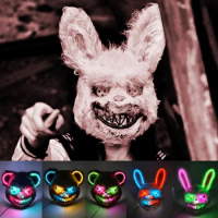 Halloween Lumionus LED Scary Bloody Rabbit Mask Bunny Killer Mask With Light Brown Bear Mask Horror Cosplay Costume Supplies