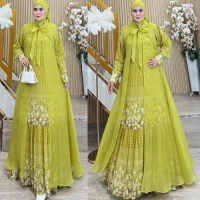 QUEENSHA SERIES BY HUMAIRA SYARI GAMIS DRESS CERUTY PRINTING PREMIUM OUTER CARDI ORGANZA SET HIJAB S
