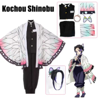 Adult Kids Cosplay Costume Demon Slayer Anime Kimetsu No Yaiba Kimono Kochou Shinobu Halloween Uniform Anime Clothing
