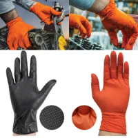 20PCS Orange Black Work Gloves Nitrile Diamond Pattern Household Gloves Wear-Resistant Antiskid Auto Repair Gloves Unisex