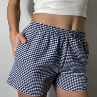 Plaid Shorts for Women Casual Pajama Shorts Summer Elastic Waist Pajama Bottoms Boxer Shorts Sleepwear