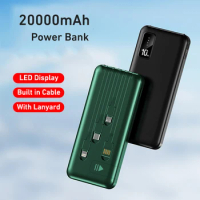 Power Bank 20000mAh Portable Fast Charging Poverbank With Cable LED Mobile Phone External Battery Powerbank For iPhone 15 Xiaomi