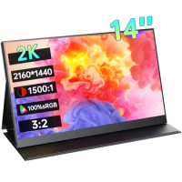 14 Inch 2K QHD Portable Monitor 2160*1440P 3:2 HDR 1500:1 300Nit IPS Screen Gaming Display For PC Laptop Xbox Switch PS4/5 Phone