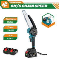 1500W 8 Inch 16000RPM Brushless Cordless Electric Chain Saw Rechargeable Woodworking Garden Power Tools For Makita 18V Battery