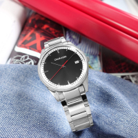 CK 率性紳士 都會時尚 礦石強化玻璃 日期 不鏽鋼手錶-黑色/40mm