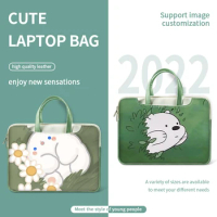 PU Laptop Bag Laptop Sleeve Case Green Handle Cartoon Handbag 13 14 15 17 inch For Macbook/Dell/HP/Asus Shockproof Carrying Bag