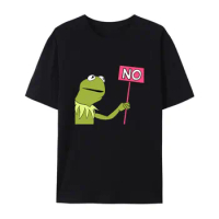 Funny Kermit Says No Cartoon Cotton T Shirt Men Women Short-sleev Fashion Aesthetics Tops Humor Style Hipster Gift Streetwear