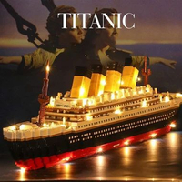 LC - 1878PCS Titanic Cruise Ship Model Boat Mini Bricks DIY Building Blocks with Lampu Robot Polisi
