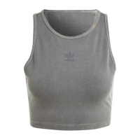 【adidas 愛迪達】ESS+ Crop Tank 女 短版 背心 運動 休閒 日常 舒適 基本款 深灰(IU2709)
