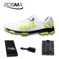 高爾夫男士球鞋 旋轉鞋帶 防水透氣 防滑運動鞋 GSH103 白 綠 配POSMA鞋包 2合1清潔刷 高爾夫球毛巾