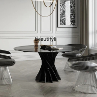 zqItalian Minimalist Marble Dining Table and Chair Living Room Home Small Apartment Nordic round Dining Table